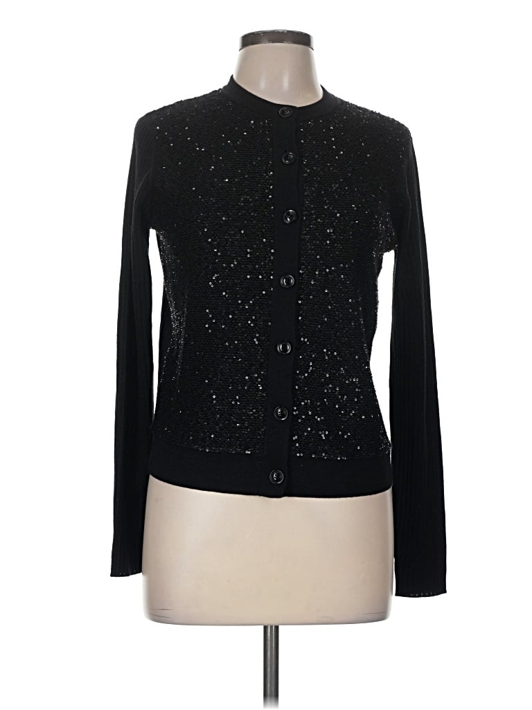 Pre-owned St John Wool Cardigan Sweater In Black