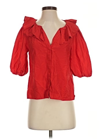 Madewell Ruffled Y-Neck Top in Cotton-Silk (view 1)