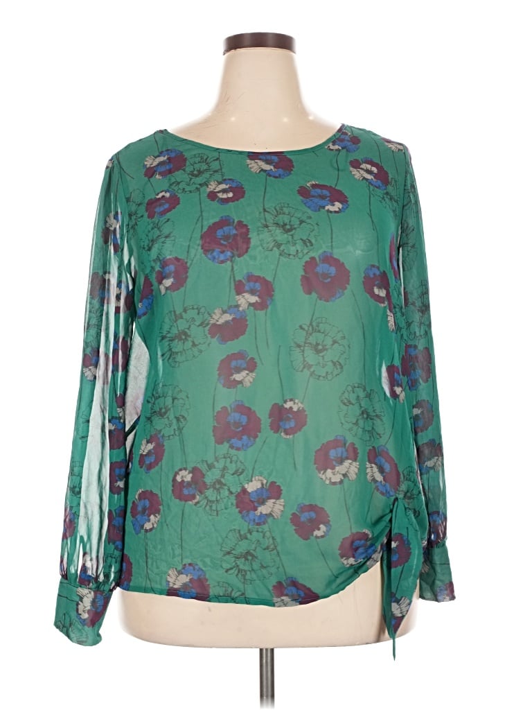 Pre-owned Jaclyn Smith Long Sleeve Blouse In Green