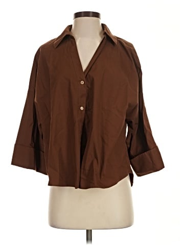 Zara 3/4 Sleeve Button-Down Shirt (view 1)