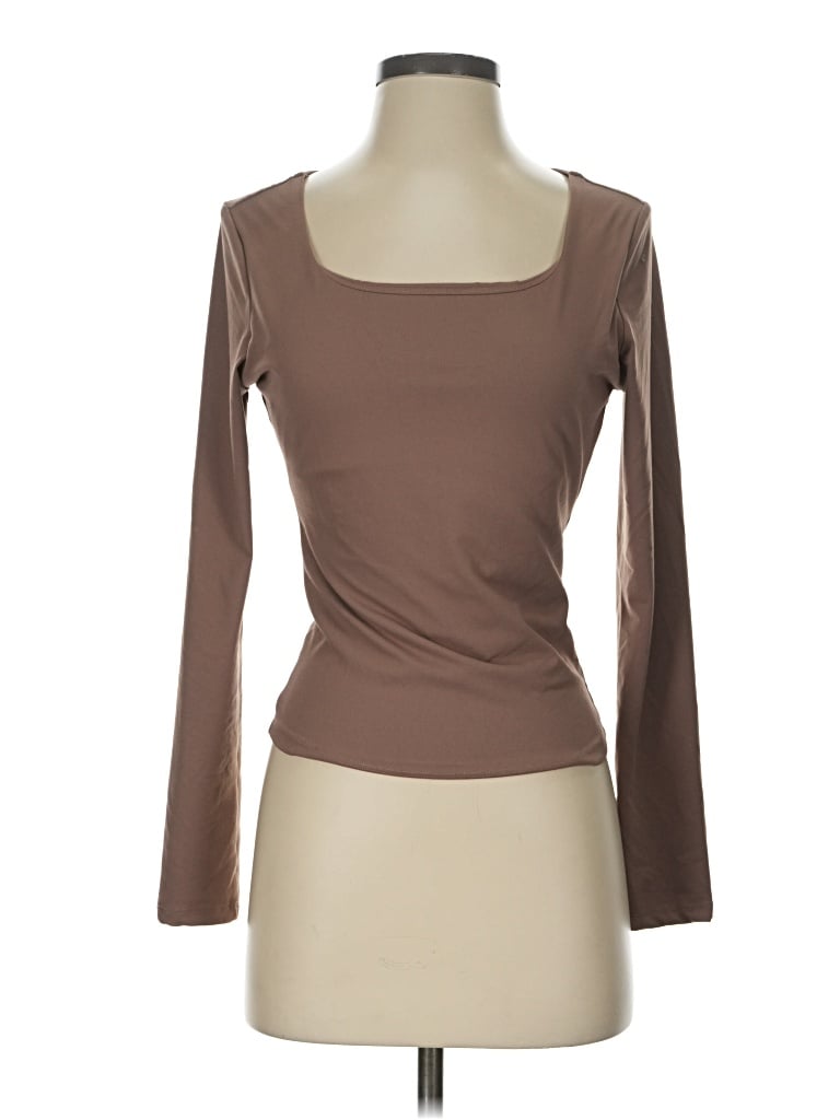 Pre-owned Trendy Queen Long Sleeve Top Brown Scoop Neck Tops