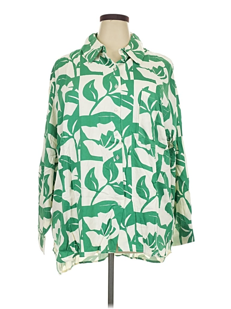 Pre-owned Eloquii Long Sleeve Button Down Shirt In Green