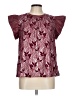 VOY Floral Silver Burgundy Short Sleeve Blouse Size L - photo 1