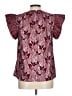 VOY Floral Silver Burgundy Short Sleeve Blouse Size L - photo 2