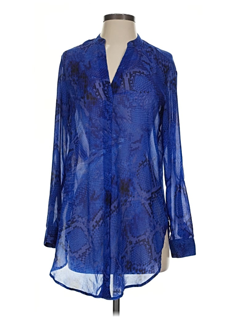 Pre-owned Caché Long Sleeve Blouse In Blue
