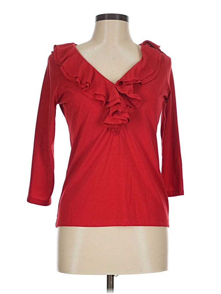 Pre-owned Chaps 3/4 Sleeve Top Red Ruffles Neckline Tops