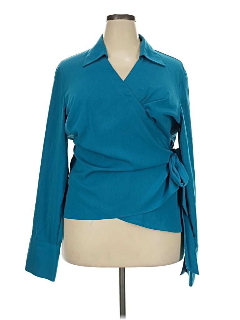Pre-owned Ashley Stewart Long Sleeve Blouse In Teal