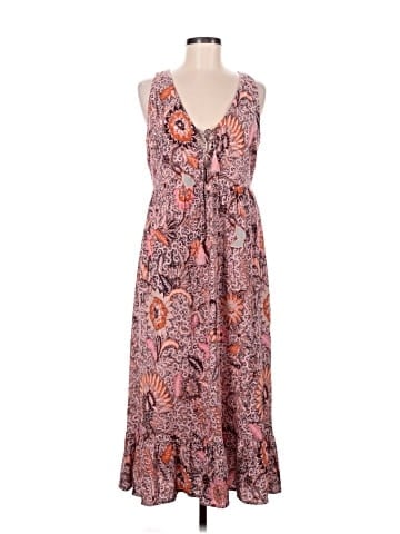 Madewell Lace-Up Ruffle-Hem Midi Dress in Bali Blooms (view 1)