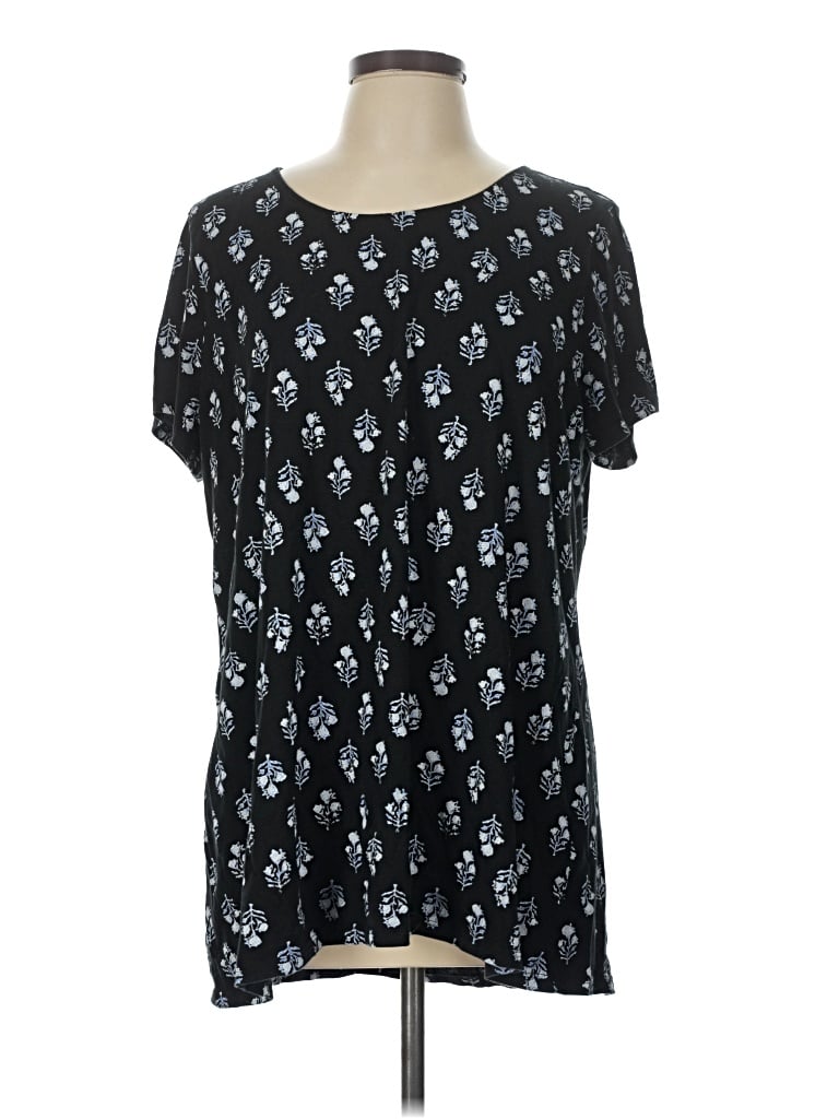 Pre-owned Purejill Short Sleeve Top Black Keyhole Neckline Tops