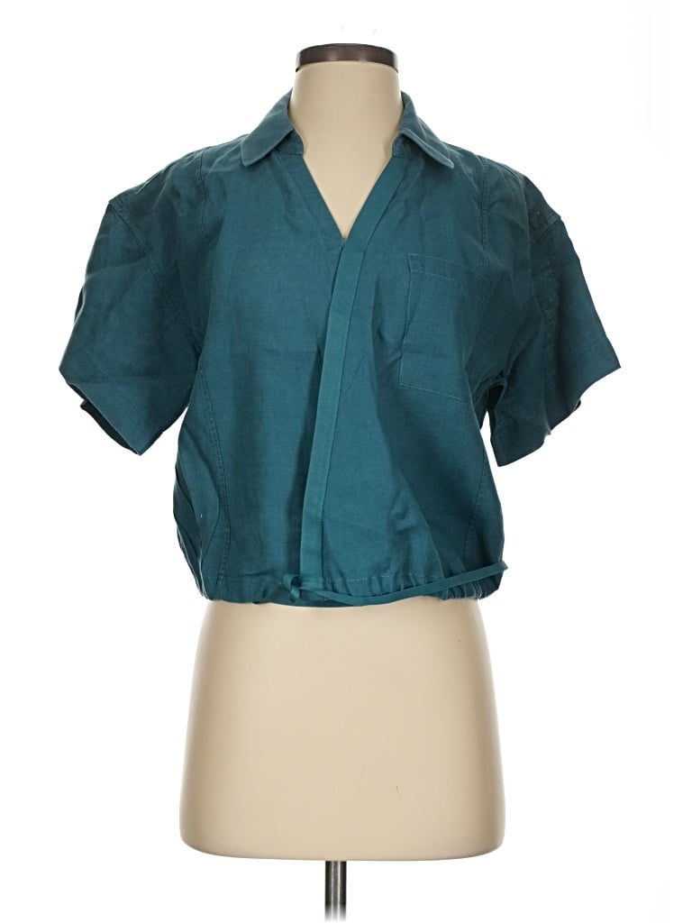 Pre-owned Athleta Short Sleeve Blouse In Teal