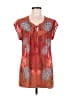 DR2 100% Recycled Polyester Floral Graphic Red Short Sleeve Blouse Size M - photo 1