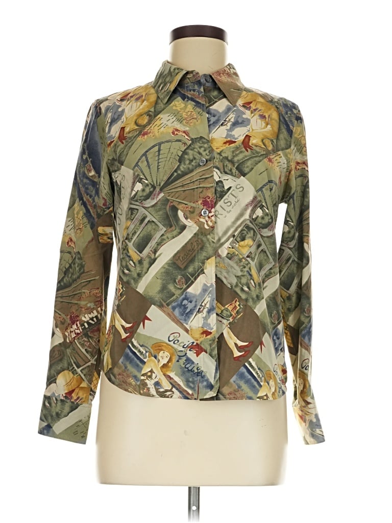 Pre-owned Kate Hill Long Sleeve Button Down Shirt In Green