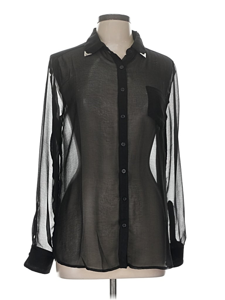 Pre-owned Honey Punch Long Sleeve Blouse In Black