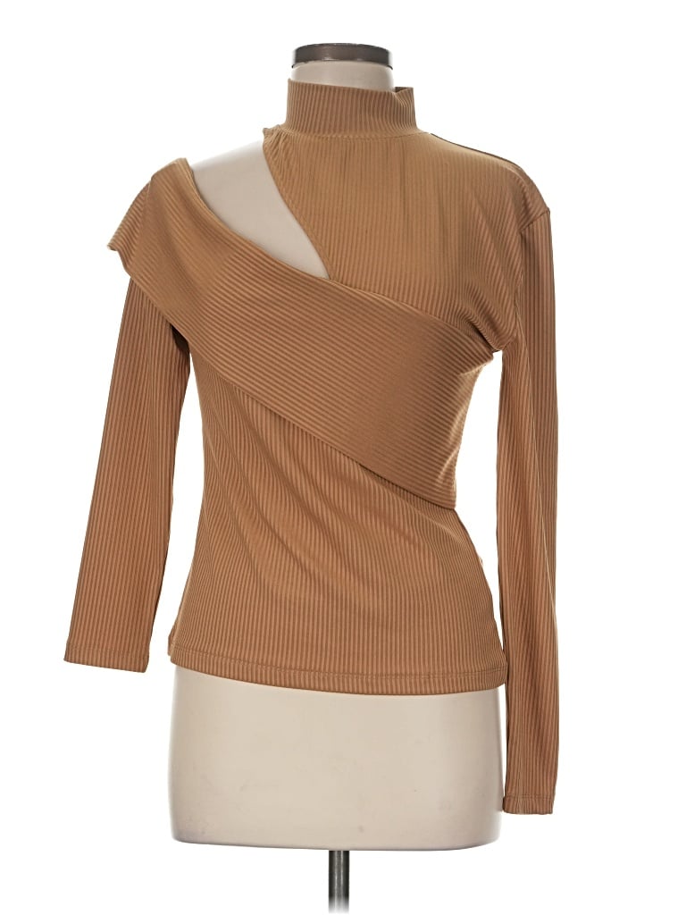 Lea & Viola Long Sleeve Top Brown One Shoulder Neckline Tops