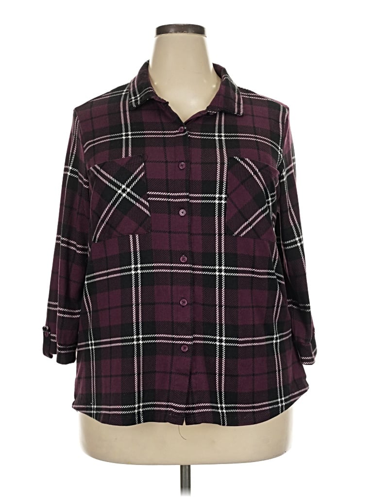Pre-owned By Design 3/4 Sleeve Henley Shirt In Burgundy