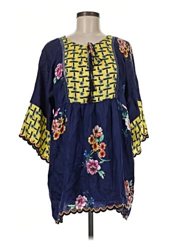 Johnny Was 3/4 Sleeve Silk Top (view 1)