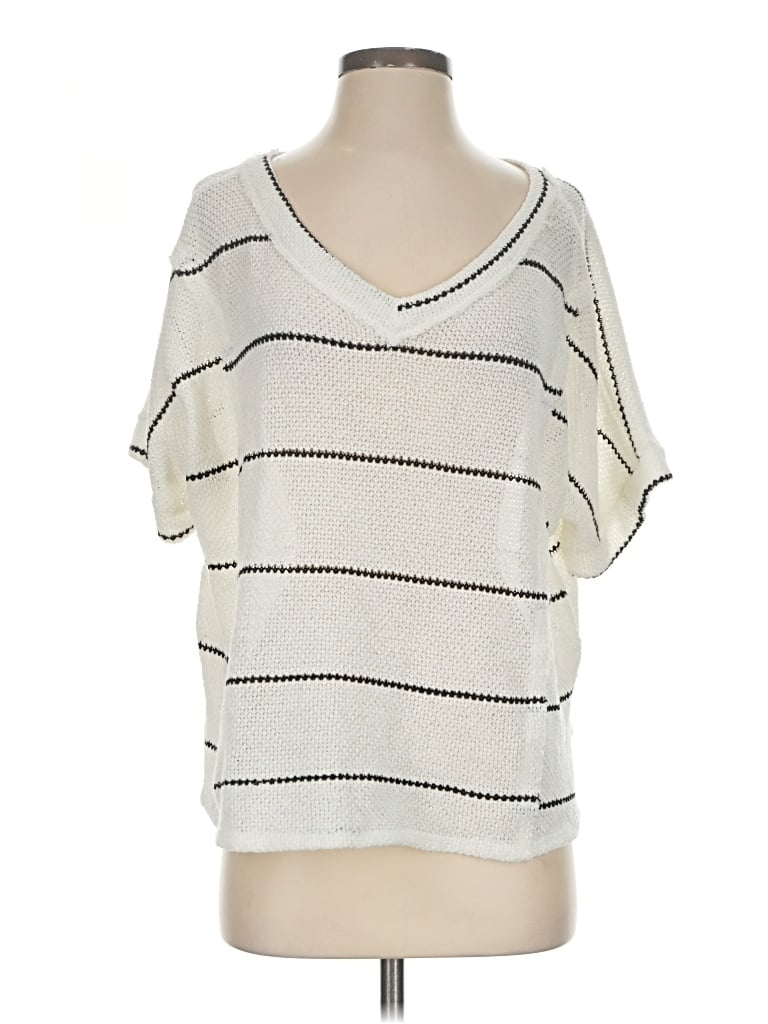 Pre-owned Ces Femme Short Sleeve Top Ivory Scoop Neck Tops