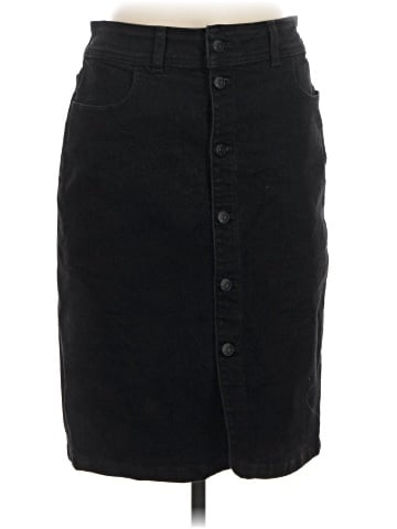 Madewell Denim Button-Front Midi Skirt in Clean Black Wash (view 1)