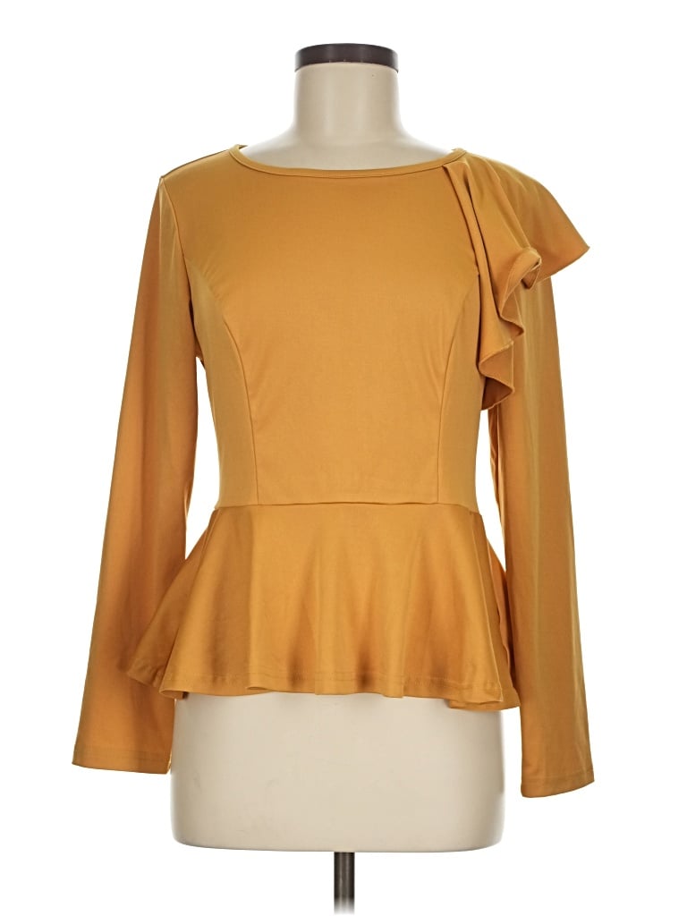 Pre-owned Kate Kasin Long Sleeve Blouse In Gold