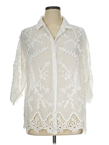 Solitaire 3/4 Sleeve Button-Down Shirt (view 1)