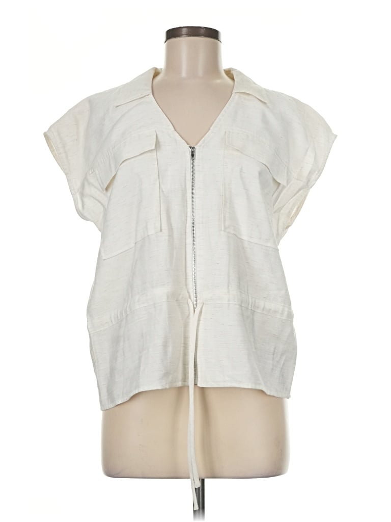 Pre-owned Doe & Rae Short Sleeve Blouse In Ivory