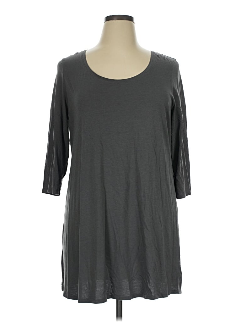 Pre-owned Purejill 3/4 Sleeve Top Gray Scoop Neck Tops