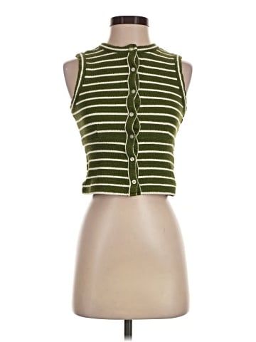Madewell Split-Crewneck Cardigan Tank in Stripe (view 1)
