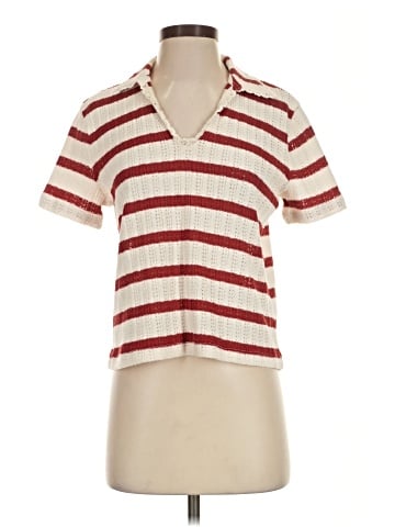 Madewell Crochet-Knit V-Neck Sweater Tee in Stripe (view 1)