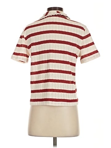 Madewell Crochet-Knit V-Neck Sweater Tee in Stripe (view 2)