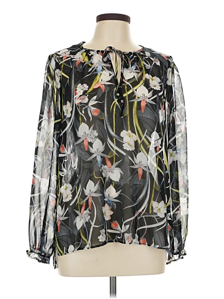 Pre-owned Grace Elements Long Sleeve Blouse In Black