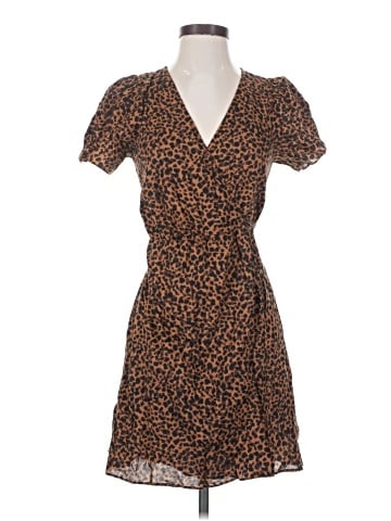 Madewell Flutter-Sleeve Wrap Mini Dress in Painted Leopard (view 1)