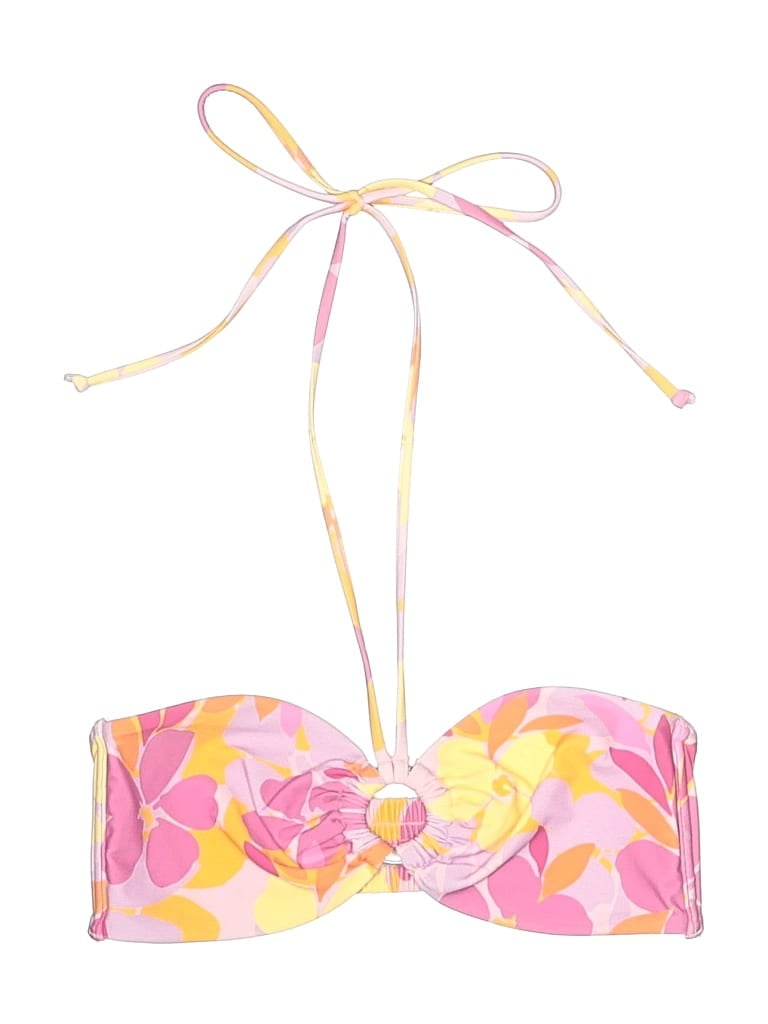 Pre-owned White Fox Swimsuit Top Pink Floral Pattern Swimwear