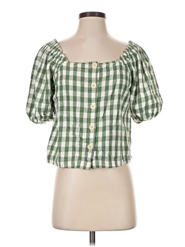 Madewell Linen-Cotton Square-Neck Button-Front Top in Gingham Check (view 1)