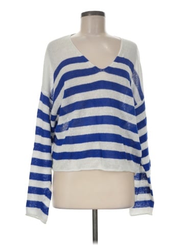 Madewell Linen V-Neck Sweater in Stripe (view 1)