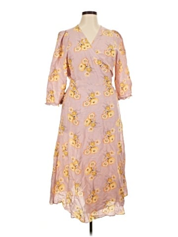 Madewell Linen-Blend Ruffle-Cuff Wrap Dress in Dutch Dandelions (view 1)
