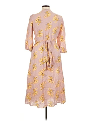 Madewell Linen-Blend Ruffle-Cuff Wrap Dress in Dutch Dandelions (view 2)