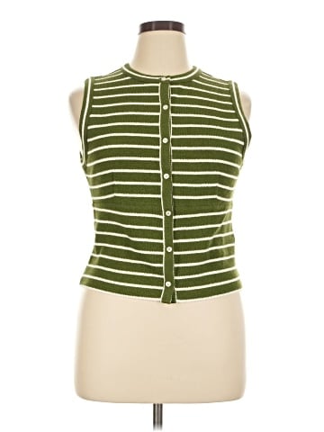 Madewell Split-Crewneck Cardigan Tank in Stripe (view 1)