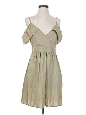 Madewell Khaki Cold-Shoulder Ruffle Dress (view 1)