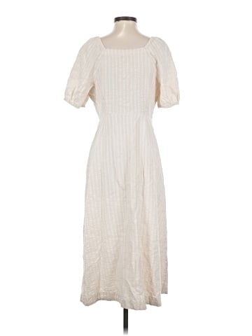 Madewell Puff-Sleeve Button-Wrap Midi Dress in Undyed Stripe (view 2)