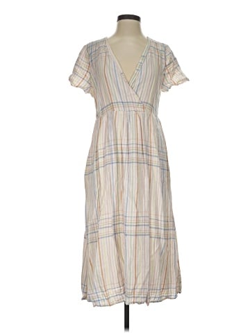 Madewell Linen-Blend Clara Midi Dress in Plaid (view 1)