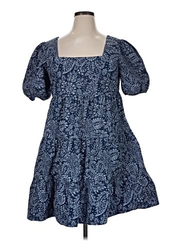 Madewell Poplin Puff-Sleeve Tiered Babydoll Dress in Paisley Garden (view 1)