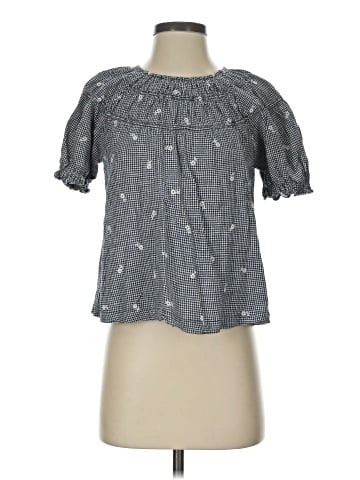 Madewell Embroidered Gingham Shirred Puff-Sleeve Top (view 1)