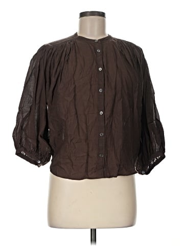 Madewell Shirred Crewneck Button-Up Top (view 1)