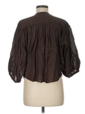 Madewell Shirred Crewneck Button-Up Top (view 2)