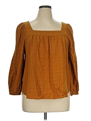 Madewell Square-Neck Bubble-Sleeve Top in Plaid (view 1)