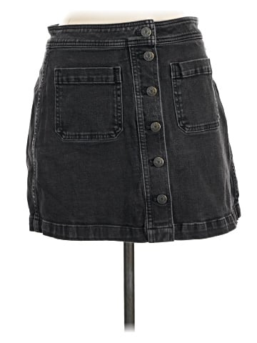 Madewell Stretch Denim A-Line Mini Skirt in Black Frost: Patch Pocket Edition (view 1)
