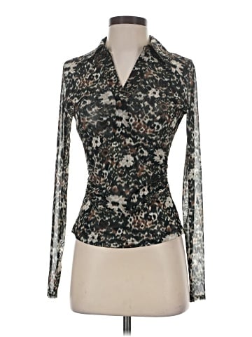 Madewell Long-Sleeve Polo Top in Floral Mesh (view 1)