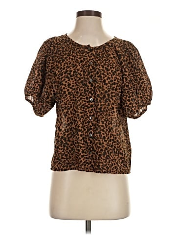 Madewell Balloon-Sleeve Button-Up Top in Painted Leopard (view 1)