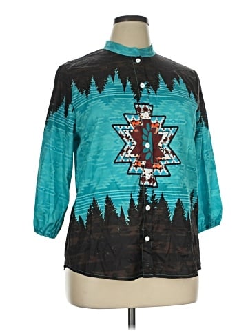 Unbranded 3/4 Sleeve Button-Down Shirt (view 1)