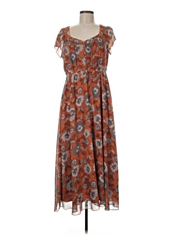 Madewell Sheer-Sleeve Button-Front Midi Dress in Gathered Blooms (view 1)
